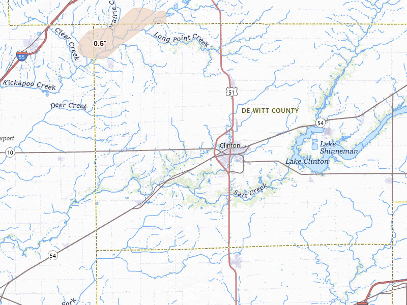 Radar-estimated hail-size map of the storm over Clinton, IL on Mar 31, 2026