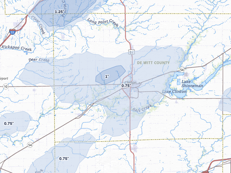 NEXRAD radar-signature map of the hail over Clinton, IL