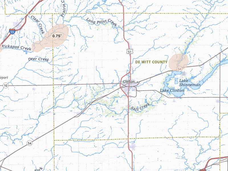 Radar-estimated hail-size map of the storm over Clinton, IL on Jun 10, 2026
