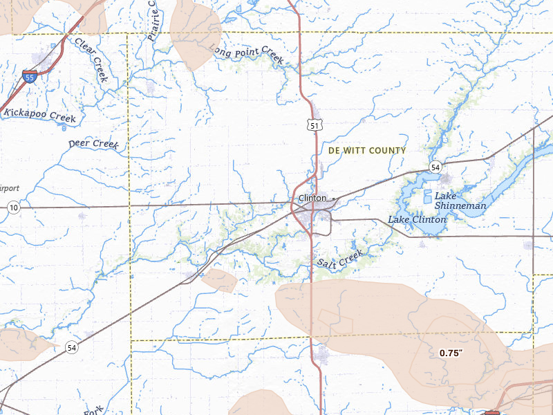 Radar-estimated hail-size map of the storm over Clinton, IL on Jun 17, 2026