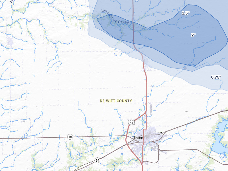 NEXRAD radar-signature map of the hail storm over Clinton, IL on Aug 11, 2026
