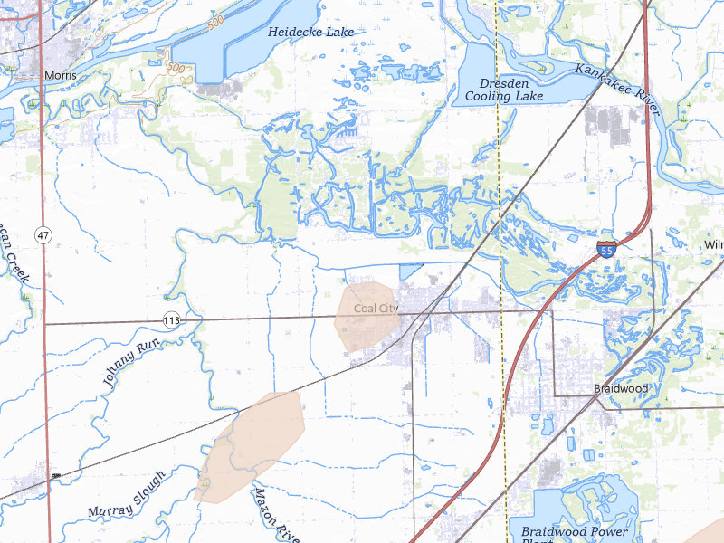 Radar-estimated hail-size map of the storm over Coal City, IL on Jun 11, 2026