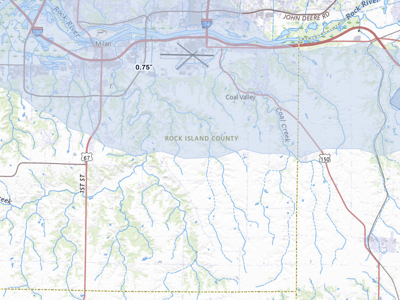 NEXRAD radar-signature map of the hail over Coal Valley, IL