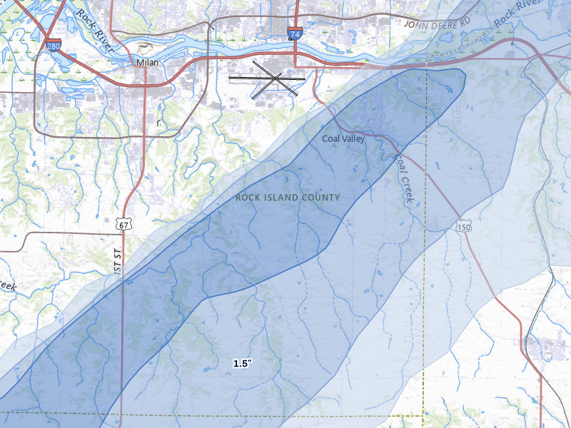 NEXRAD radar-signature map of the hail over Coal Valley, IL