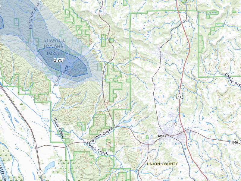 NEXRAD radar-signature map of the hail storm over Cobden, IL on Aug 12, 2026