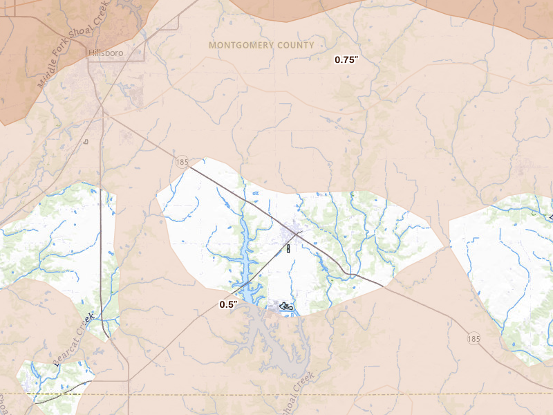 Radar-estimated hail-size map of the storm over Coffeen, IL on Apr 27, 2026