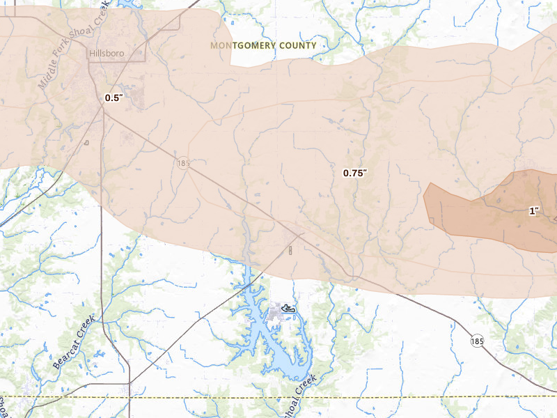 Radar-estimated hail-size map of the storm over Coffeen, IL on May 4, 2026
