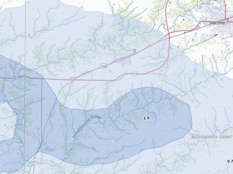 NEXRAD radar-signature map of the hail storm over Colchester, IL on May 4, 2026