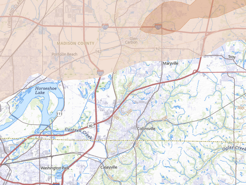Radar-estimated hail-size map of the storm over Collinsville, IL on Apr 27, 2026