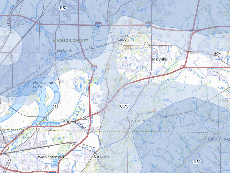 NEXRAD radar-signature map of the hail storm over Collinsville, IL on May 31, 2026