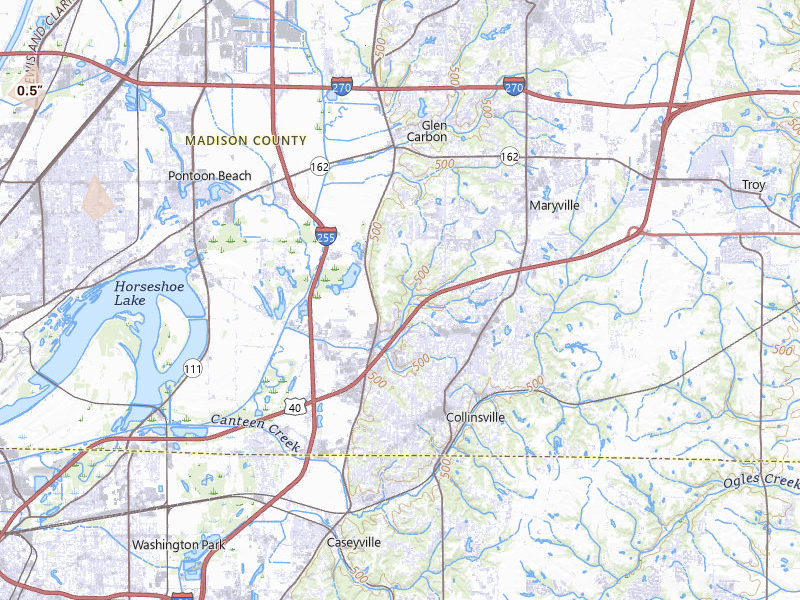 Radar-estimated hail-size map of the storm over Collinsville, IL on Jul 27, 2026