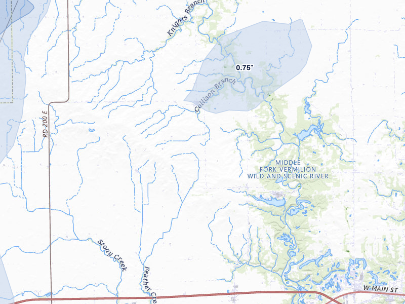 NEXRAD radar-signature map of the hail storm over Collison, IL on Jul 4, 2026