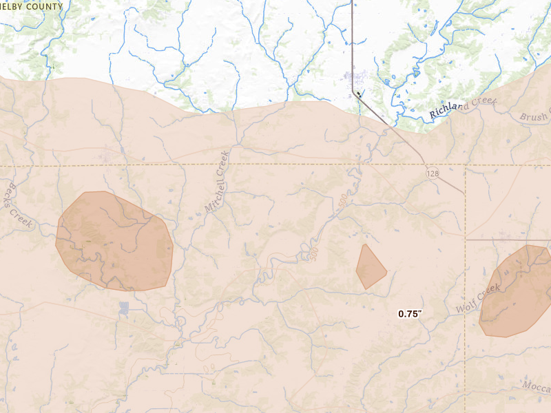 Radar-estimated hail-size map of the storm over Cowden, IL on Apr 27, 2026