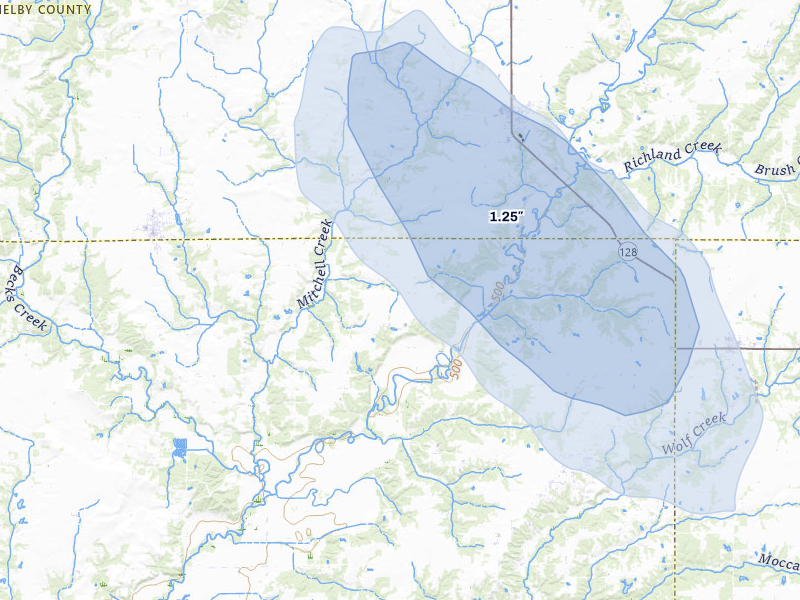 NEXRAD radar-signature map of the hail storm over Cowden, IL on Jul 26, 2026