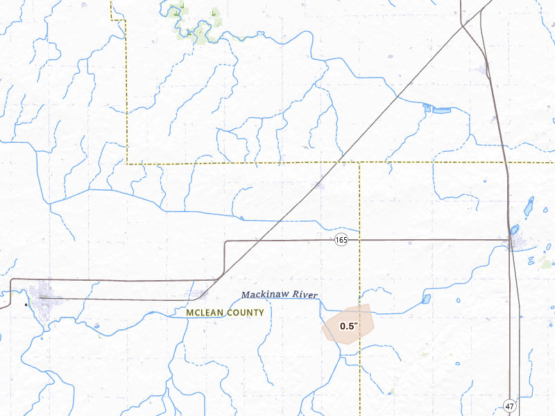 Radar-estimated hail-size map of the storm over Cropsey, IL on Mar 26, 2026
