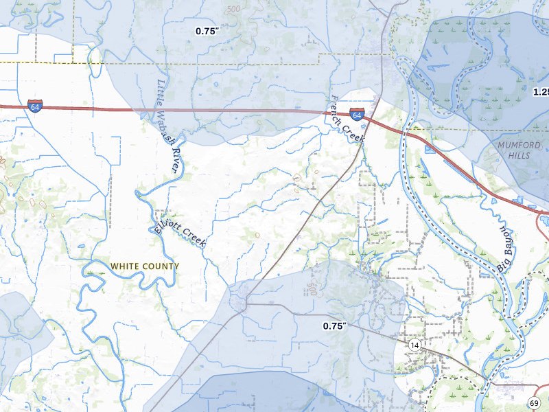 NEXRAD radar-signature map of the hail over Crossville, IL