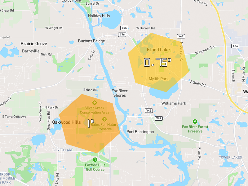 Hail map of Crystal Lake, IL on Jul 3, 2026, hail up to 1"