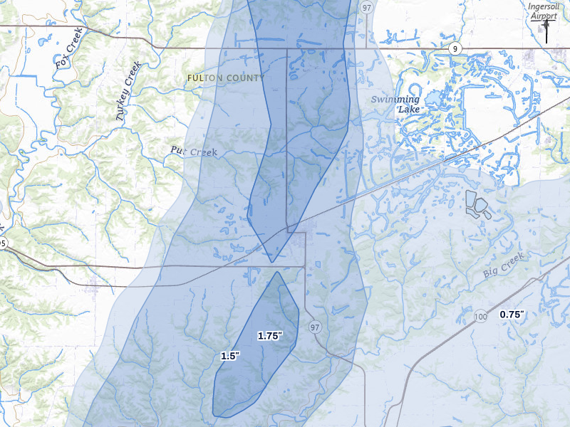 NEXRAD radar-signature map of the hail over Cuba, IL