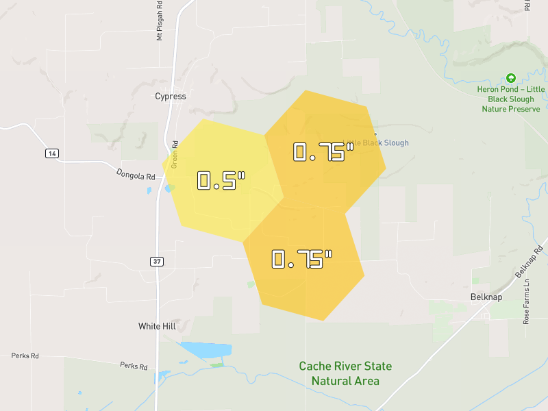Hail map of Cypress, IL on Jun 27, 2026, hail up to 0.75"