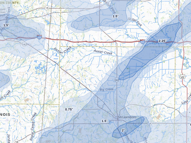 NEXRAD radar-signature map of the hail over Dahlgren, IL