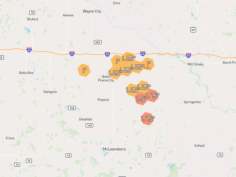 Hail map of Dahlgren, IL on Jul 26, 2026, hail up to 1.75"