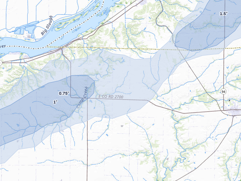 NEXRAD radar-signature map of the hail storm over Dallas City, IL on Apr 2, 2026