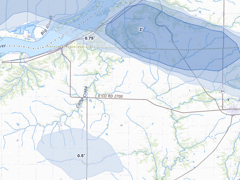 NEXRAD radar-signature map of the hail storm over Dallas City, IL on May 4, 2026