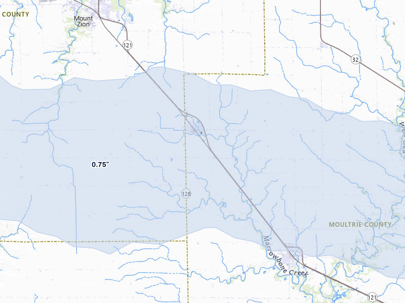 NEXRAD radar-signature map of the hail storm over Dalton City, IL on Mar 3, 2026
