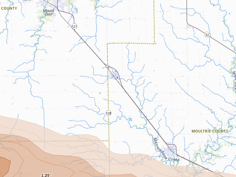 Radar-estimated hail-size map of the storm over Dalton City, IL on Mar 26, 2026