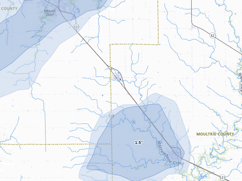 NEXRAD radar-signature map of the hail over Dalton City, IL