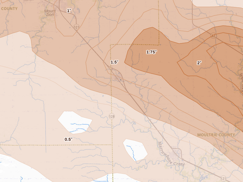 Radar-estimated hail-size map of the storm over Dalton City, IL on Jun 17, 2026