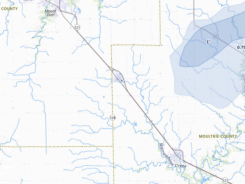 NEXRAD radar-signature map of the hail over Dalton City, IL