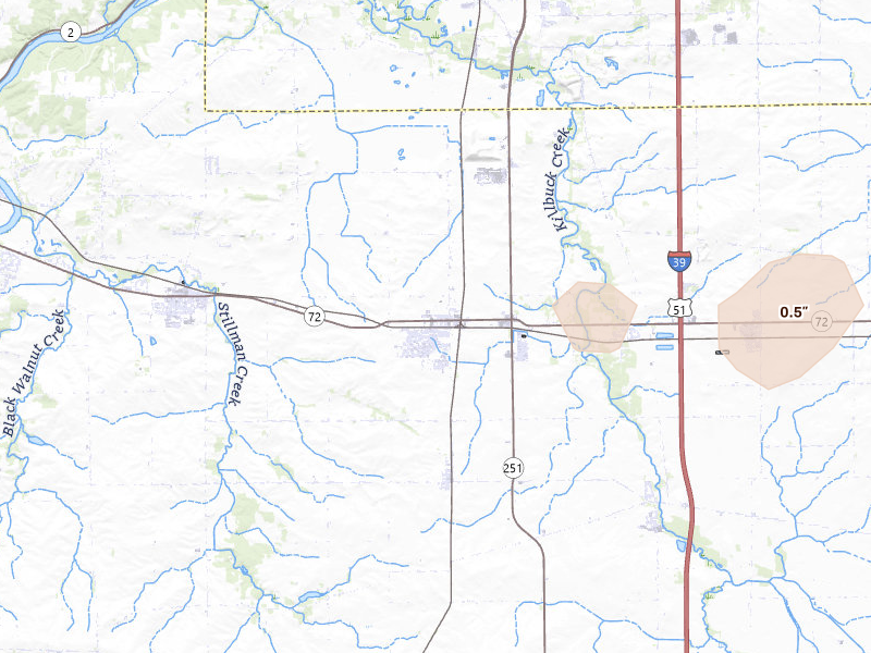 Radar-estimated hail-size map of the storm over Davis Junction, IL on Mar 30, 2026