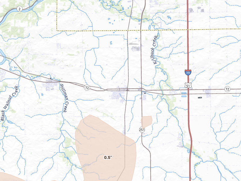 Radar-estimated hail-size map of the storm over Davis Junction, IL on Apr 17, 2026