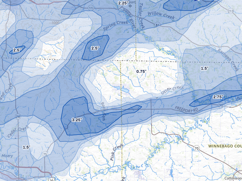 NEXRAD radar-signature map of the hail over Davis, IL