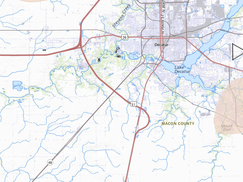 Radar-estimated hail-size map of the storm over Decatur, IL on Apr 27, 2026