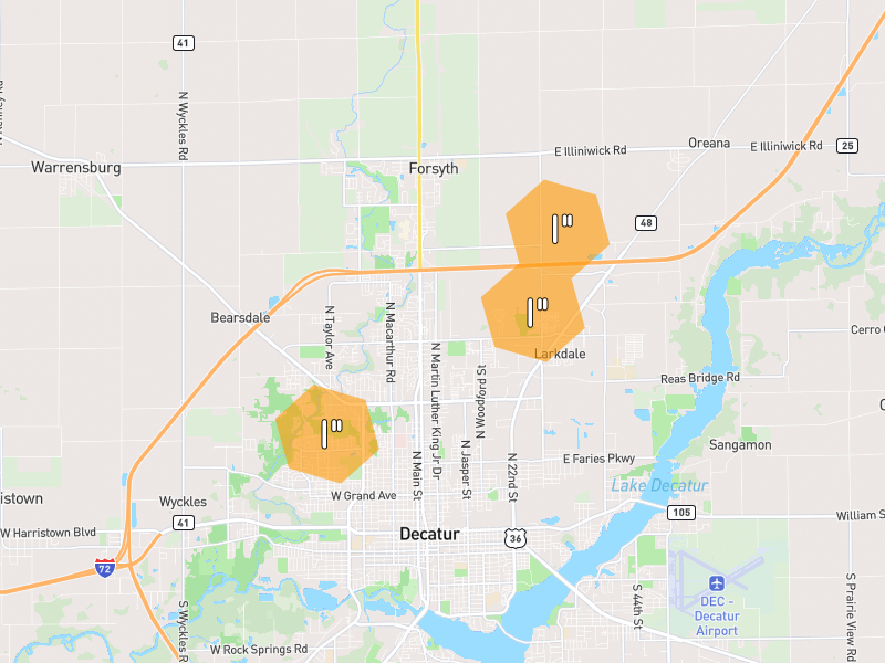 Hail map of Decatur, IL on Jul 4, 2026, hail up to 1"