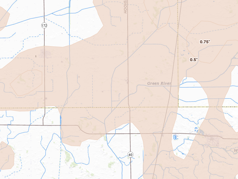 Radar-estimated hail-size map of the storm over Deer Grove, IL on Aug 11, 2026