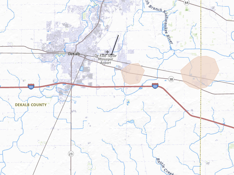 Radar-estimated hail-size map of the storm over Dekalb, IL on Mar 30, 2026