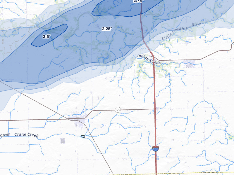 NEXRAD radar-signature map of the hail over Delavan, IL