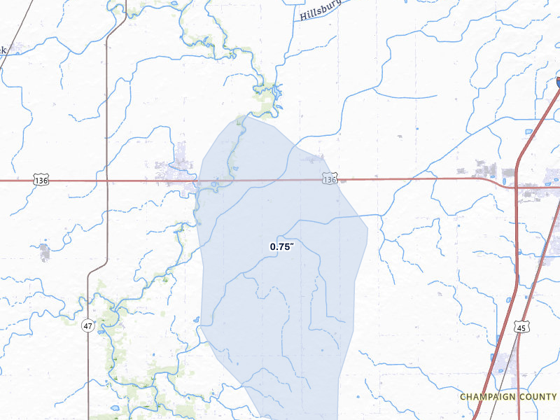 NEXRAD radar-signature map of the hail storm over Dewey, IL on May 4, 2026