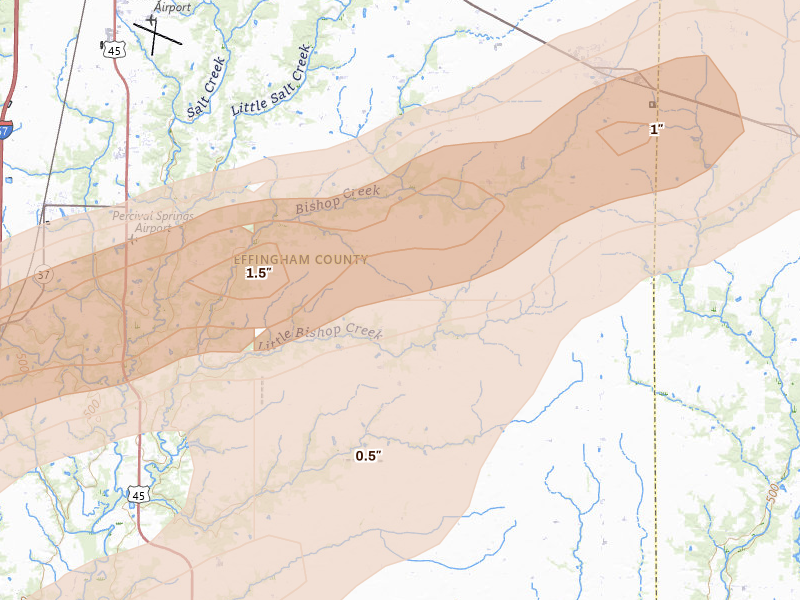 Radar-estimated hail-size map of the storm over Dieterich, IL