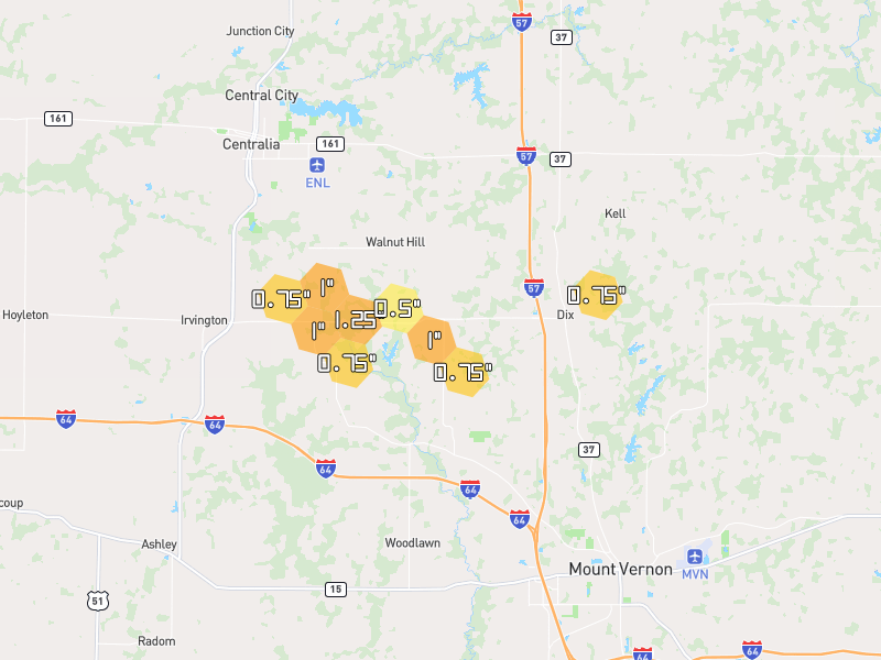 Hail map of Dix, IL on Jul 8, 2026, hail up to 1.25"