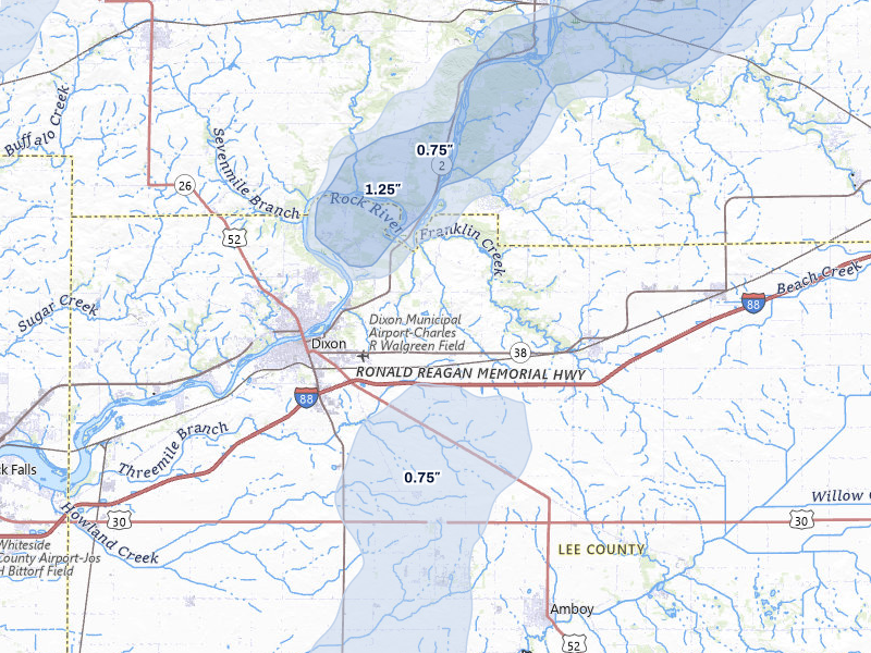 NEXRAD radar-signature map of the hail over Dixon, IL