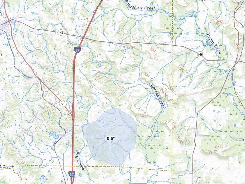 NEXRAD radar-signature map of the hail over Dongola, IL