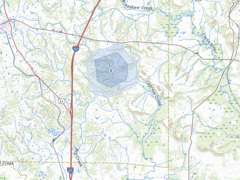 NEXRAD radar-signature map of the hail storm over Dongola, IL on May 18, 2026