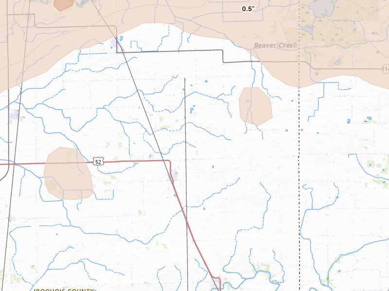 Radar-estimated hail-size map of the storm over Donovan, IL on Apr 13, 2026