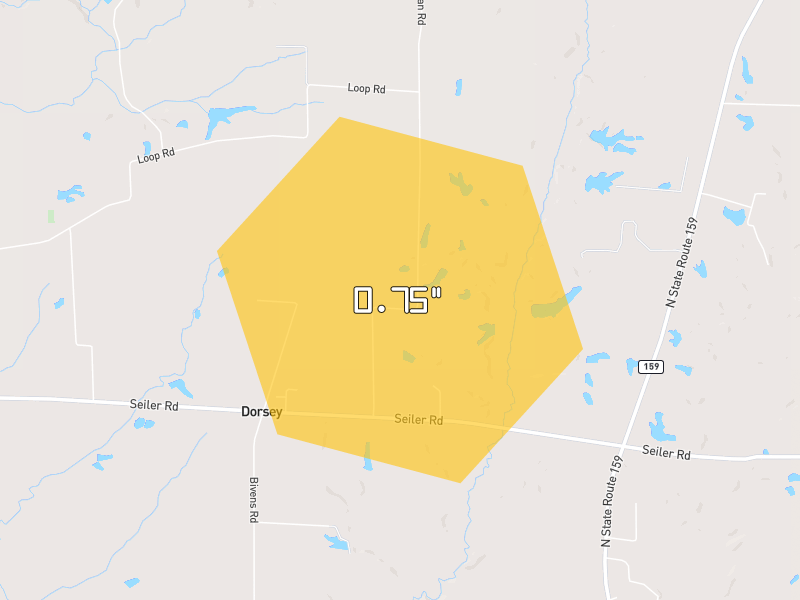 Hail map of Dorsey, IL on Jun 1, 2026, hail up to 0.75"