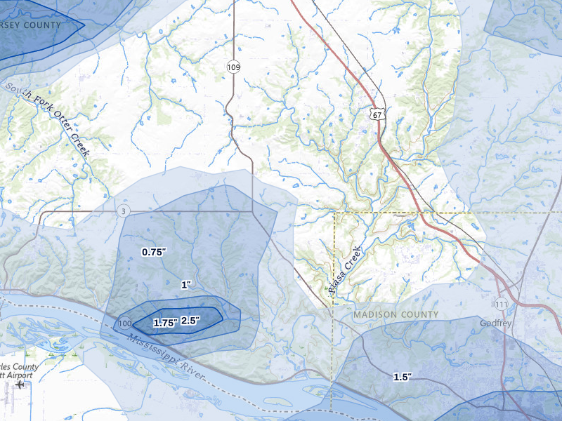 NEXRAD radar-signature map of the hail storm over Dow, IL on Apr 27, 2026
