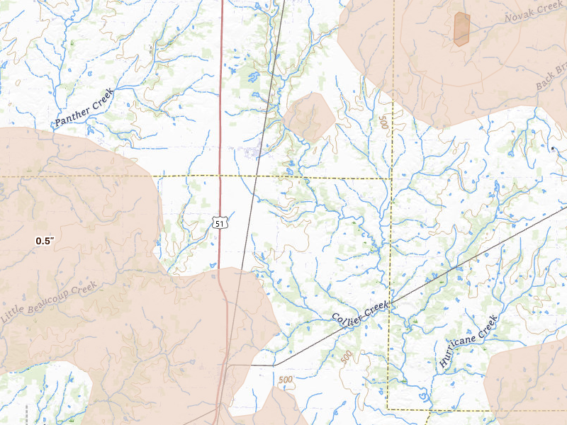 Radar-estimated hail-size map of the storm over Du Bois, IL on Apr 27, 2026
